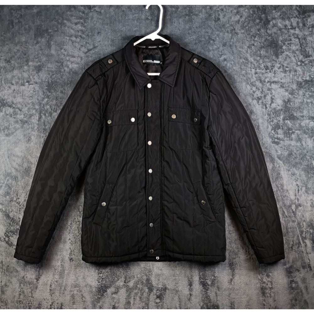 Foreign Exchange Jacket Men Medium Black Quilted Snap Front Casual Coat